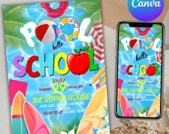 End of Summer Pool Party Invitation: Goodbye Pool, Hello School - Canva Editable