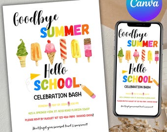 Back To School Bash Party Invitation, Back To School Party Invite Flyer, Editable School Event Invite, So Long Summer Bash, Canva Editable