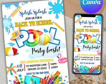 End of Summer Pool Party Invitation: Goodbye Pool, Hello School - Canva Editable