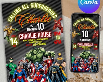 Super Heroes Birthday Invitation, Spider-Man Iron Man Birthday Invite, Avengers Birthday Party Invitation, Birthday Invite, Canva Editable