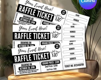 Editable Raffle Event Ticket Template, DIY Fundraiser Tickets, Custom DIY Surprise Gift Raffle Tickets Template Printable, Canva Editable