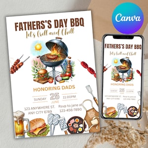 Vatertag BBQ einladen, einladen glücklicher Vatertag einladen, Grill einladen, Party Einladung, Brunch-Einladung, sofortiger Download, Canva bearbeitbar