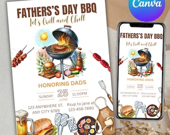 Father's Day BBQ Invitation: Editable Party Invite (Digital Download, Canva Template)