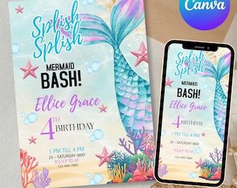 Mermaid Birthday Invitation: Under the Sea Party, Canva Editable