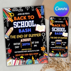 Back to School Bash Invitation: Editable End of Summer Party Flyer (Canva Editable)