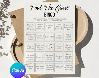 Bridal Shower Bingo Game: Minimalist Icebreaker (Canva Editable Template, Digital Download