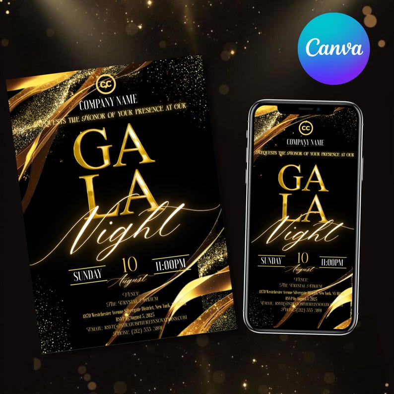 Editable Gala Invitation, Corporate Invite, Gala Night Charity Event Party Invitation, Business Invitation, Black and Gold, Business Anniversary, ala Fundraiser Banquet Invitation, Business Corporate Awards Night Invite, Printable, Gala Invitation Template, Gala Party, Corporate Fundraiser Business Invitation Anniversary, Editable Gala Invitation Template, Gala Ticket Template, Gala Party, Invite For Gala Night Charity Event Party Invitation, Fundraiser Flyer, Canva Editable