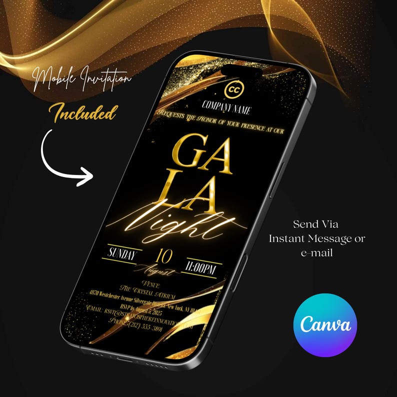 Editable Gala Invitation, Corporate Invite, Gala Night Charity Event Party Invitation, Business Invitation, Black and Gold, Business Anniversary, ala Fundraiser Banquet Invitation, Business Corporate Awards Night Invite, Printable, Gala Invitation Template, Gala Party, Corporate Fundraiser Business Invitation Anniversary, Editable Gala Invitation Template, Gala Ticket Template, Gala Party, Invite For Gala Night Charity Event Party Invitation, Fundraiser Flyer, Canva Editable