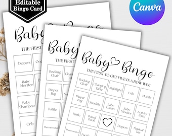 50 Prefilled Baby Shower Bingo Cards: Canva Editable Game