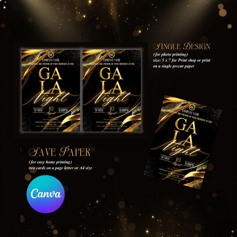 Editable Gala Invitation, Corporate Invite, Gala Night Charity Event Party Invitation, Business Invitation, Black and Gold, Business Anniversary, ala Fundraiser Banquet Invitation, Business Corporate Awards Night Invite, Printable, Gala Invitation Template, Gala Party, Corporate Fundraiser Business Invitation Anniversary, Editable Gala Invitation Template, Gala Ticket Template, Gala Party, Invite For Gala Night Charity Event Party Invitation, Fundraiser Flyer, Canva Editable