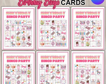 Birthday Bingo Cards, Birthday Party Game, Happy Birthday Bingo Game, Kid's Birthday Party Game, Girls Birthday Bingo, Canva Editable