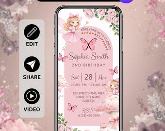 Fairy Birthday Invitation, Watercolor Garden Theme, Girls Birthday Evite, Bday Party Invite, Editable Canva Template, Digital Download