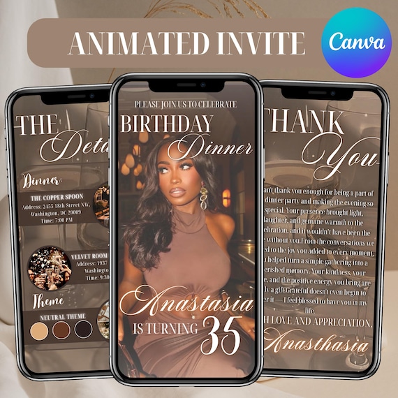 Digital Birthday Dinner Invitation, Birthday Dinner Party Invite, Digital Birthday Party Invitation, Birthday Dinner Invite, Canva Editable