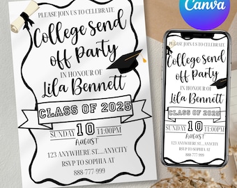 College Send off Invitation, Graduation Party Invite, Trunk Party Invite, High School Graduation, Send-Off Digital Evite, Canva Editable