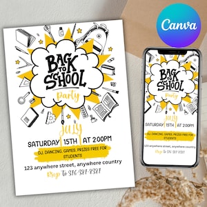 Back To School Bash Invitation: Editable Party Flyer (Canva Editable Digital Download