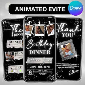 Birthday Dinner  video Invitation, Dinner Birthday Evite, Dinner Party Invite, Birthday Evite, Dinner Mobile Invite, Canva Editable