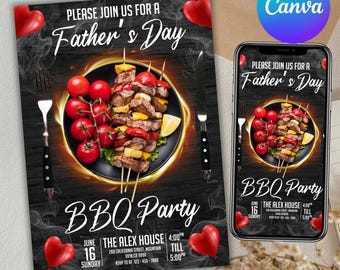 Father's Day BBQ Invitation: Editable Party Invite (Digital Download, Canva Template)