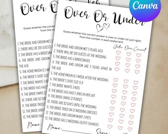 Boho Bridal Shower Game: Over or Under - Editable Template (Digital Download)