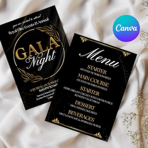 Editable Gala Invitation, Corporate Invite, Gala Night Charity Event Party Invitation, Business Invitation, Black and Gold, Canva Editable