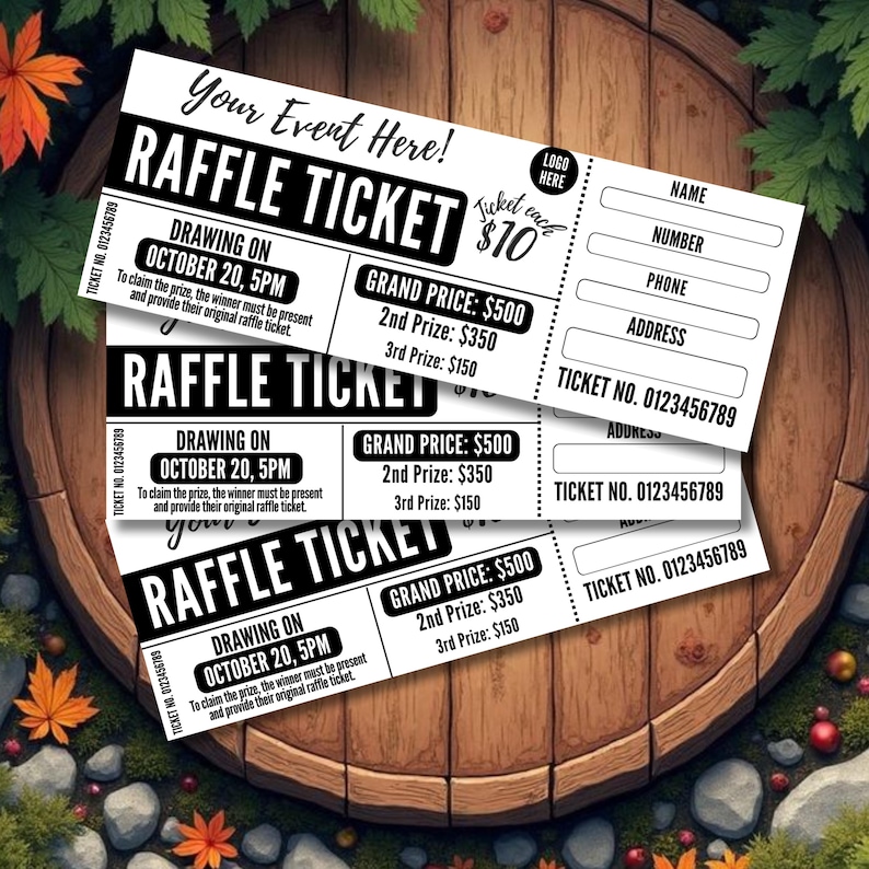 Editable Raffle Event Ticket Template, DIY Fundraiser Tickets, Custom ...