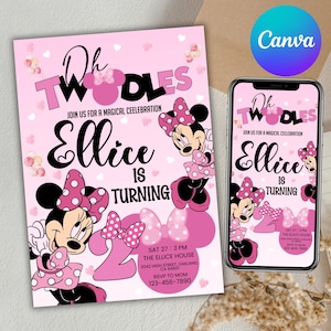 Editable Oh TWOdles Birthday Invitation Digital 2nd Birthday Cute Mouse Second Birthday Invite Oh Twodles Invitiation, Canva Editable