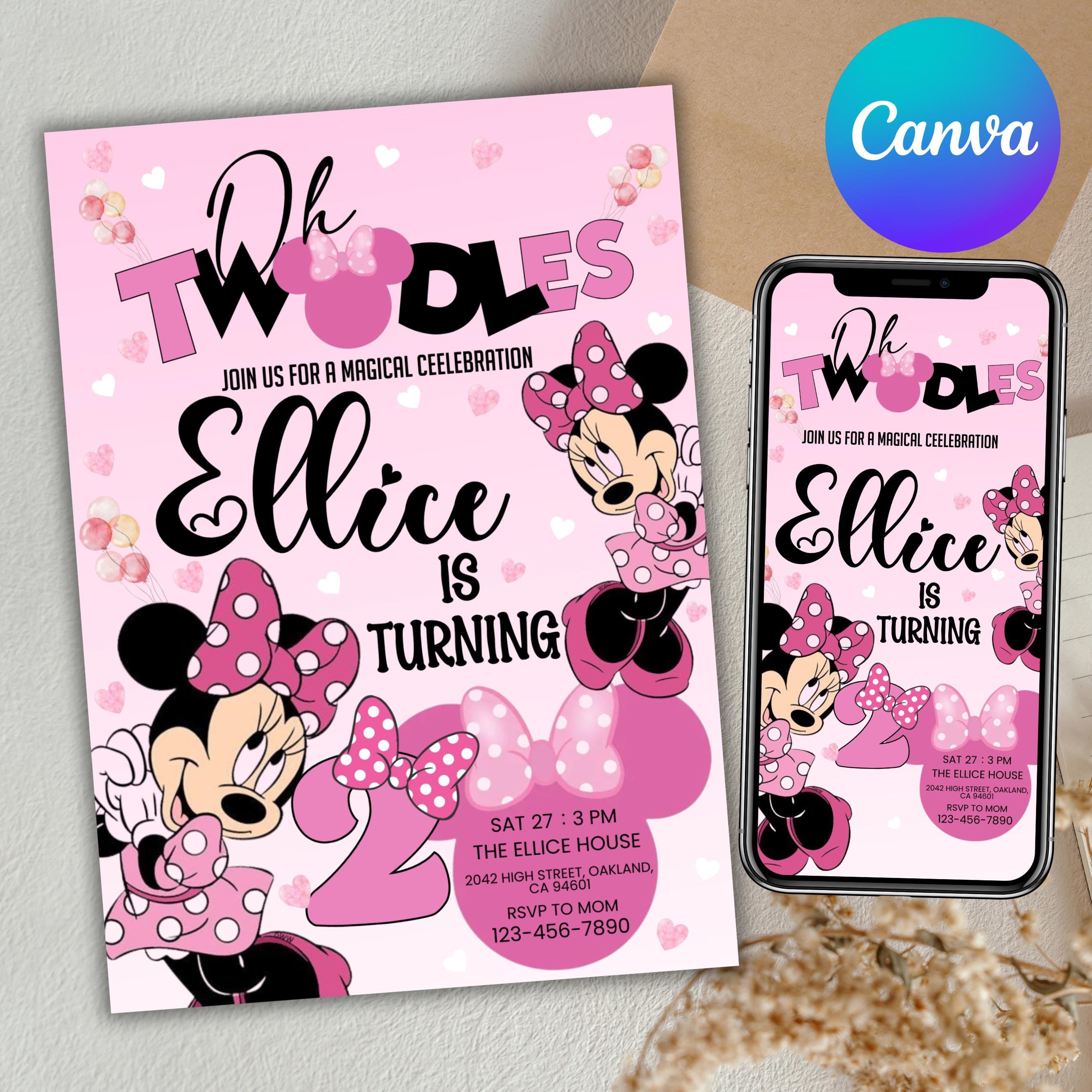 Editable Oh TWOdles Birthday Invitation Digital 2nd Birthday Cute Mouse Second Birthday Invite Oh Twodles Invitiation, Canva Editable