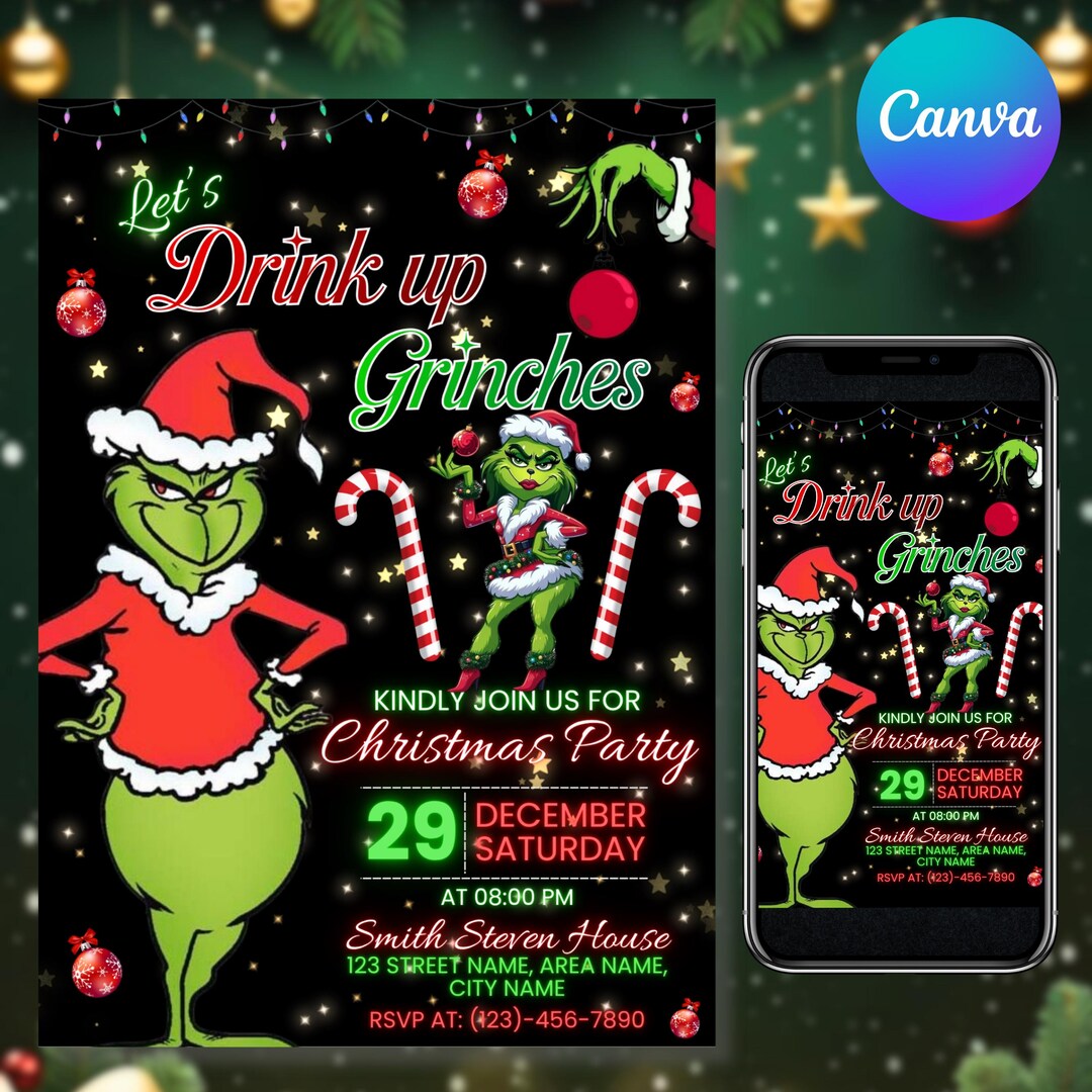Drink up Grinch Invitation, Grinchmas Party Invite, Christmas Party ...