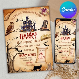 Wizard Birthday Invitation: Magic School Party, Editable Canva Template