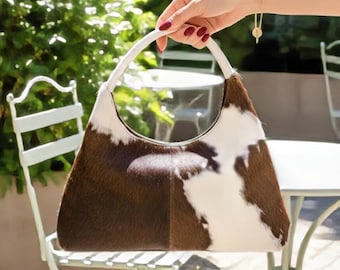Sac à main western en cuir de vachette tricolore fait main - 100 % cuir