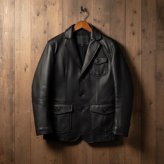 Handmade Vintage Uncoated Goatskin Safari Jacket Men's Casual Genuine Leather Suit