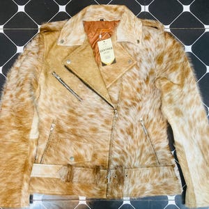 Handgefertigte Damen-Rindsleder-Lederjacke mit echtem Kuhhaar Pony Skin Biker Westernmantel