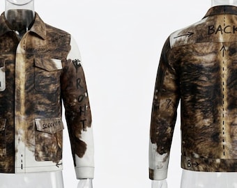 Veste western pour homme en cuir de vachette avec poils - Article en cuir fait main