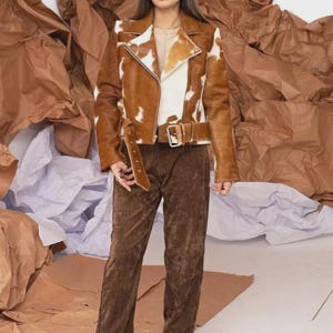 Handgefertigte Damen-Rindsleder-Lederjacke mit echtem Kuhhaar Pony Skin Biker Westernmantel