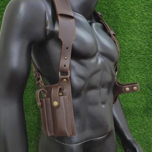 Handmade Leather Shoulder Holster, Tactical Costume Prop