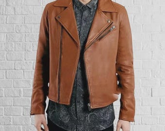 Men's Biker Jacket  | Brown Racer Jacket | Handmade Moto Style