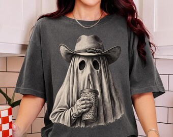 Comfort Colors® Western Ghost Shirt, Cute Cowboy Ghost Tee, Howdy Spooky Season Top, Country Halloween Apparel