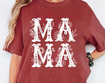 Comfort Colors® Mama Shirt, Floral Mom Spring Tee, Trendy Mom T-shirt, Women's Flower Mama Shirt, Spring Pregnancy Reveal Gift for New Mom