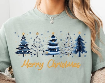 Comfort Colors® Merry and Bright Trees, Women's Christmas Shirt, Womans Holiday Shirt, Christmas Gift, Cute Holiday Tee,Christmas Tree Shirt