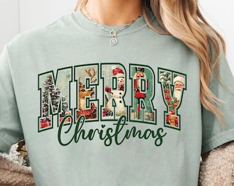 Comfort Colors® Merry Christmas Shirt,Merry Christmas,Christmas T shirt, Christmas Family Shirt,Christmas Gift,70s Style Merry Christmas Tee