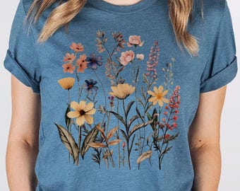 Boho Cottagecore Tshirt, Wildflowers T shirt, Vintage Pressed Flowers Shirt, Botanical Floral Tee, Gift for Gardener,Floral Shirt,Flower Tee