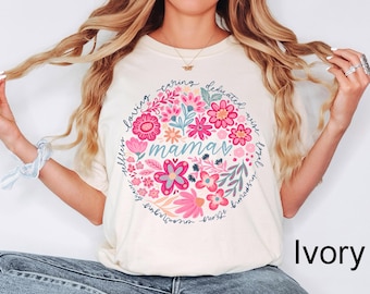 Comfort Colors® Boho Floral Mama Shirt Mothers Day Gift Trendy Mom Spring Tee Cute Gift for Mom Oversized Shirt for Women Flowers Mama Shirt