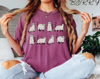 Comfort Colors® Halloween Cat Shirt, Ghost Cat Shirt, Halloween Shirt, Halloween Cat Shirt, Cat Lover Shirt, Black Cat Shirt, Spooky Season