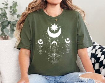 Sun and Moon Shirt, Evil Eye Shirt,All Seeing Eye Spiritual Shirts,Witchy Clothing,Witchy Things,Witchy Clothes,Witchy Shirt,Celestial Shirt