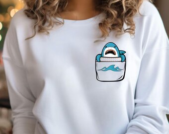 Shark Sweatshirt, Cute Shark Shirt, Shark Pocket Shirt, Little Shark T-Shirt, Toddler Shark Shirt, Shark Shirt for Gift, Funny Shark Shirt