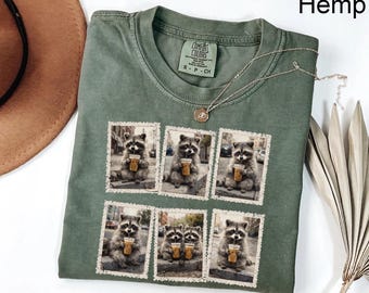 Comfort Colors® Retro Raccoon Drinking Iced Coffee Shirt, Funny Animal Meme Tee, Coffee Lover Raccoon Shirt, Unisex Graphic T Shirt