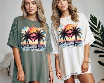 Comfort Colors® Salt Water and Sunshine T-shirt,Salty Mom,Trendy Summer Shirts,Beach Tee,Retro Beach Girl Shirt,Palm Tree Shirt,Sunset Shirt