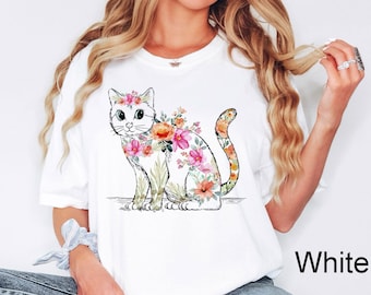 Cat Mom Shirt Floral Cat Shirt Purr Shirt Cat Mom Floral Cat Tee Cat Lover Shirt Animal Lover Tee Cat Lovers Shirt Gift for Mom Gift for Dad