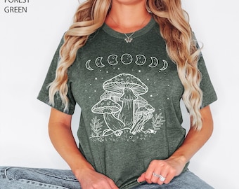 Mushroom Shirt, Moon Phases And Mushrooms Shirt, Magical Celestial Fungi Shirt, Goblincore Aesthetic, Cottagecore Mushroom, Magic Mushroom