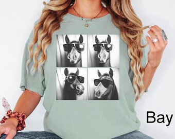 Comfort Colors® Funny Horse Shirt,Horse with Sunglasses,Horse Tee,Horses Photo Tee,Horse Silhouette Shirt, Equestrian Tees,Horse Owner Shirt
