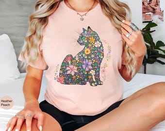 Cat Mom Shirt Floral Cat Shirt Purr Shirt Cat Mom Floral Cat Tee Cat Lover Shirt Animal Lover Tee Cat Lovers Shirt Gift for Mom Gift for Dad